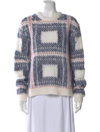 Pre-owned Kule Plaid Print Crew Neck Sweater In White