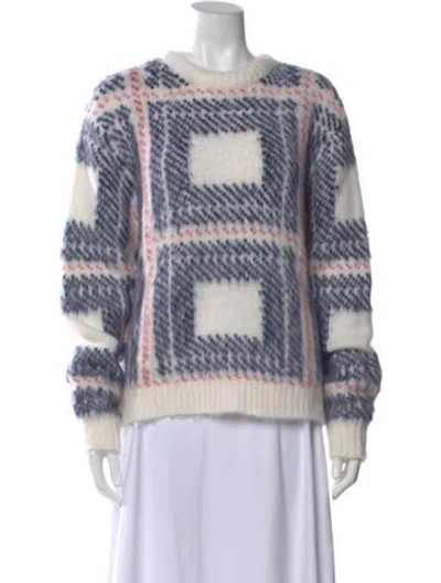 Pre-owned Kule Plaid Print Crew Neck Sweater In White
