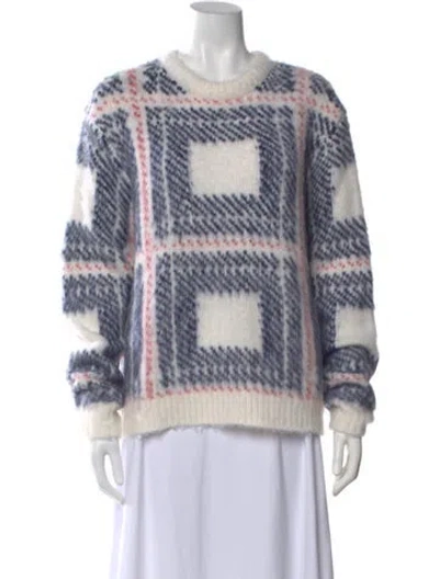 Pre-owned Kule Plaid Print Crew Neck Sweater In White