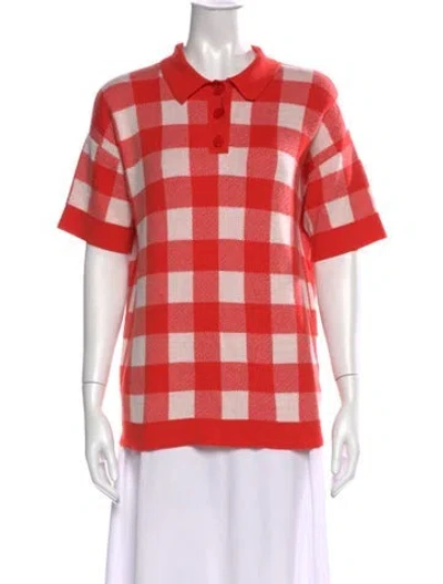 Pre-owned Kule Plaid Print Short Sleeve Polo In Orange