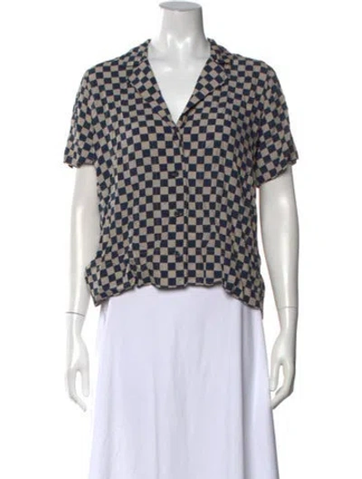 Pre-owned Kule Plaid Print Short Sleeve Top In Blue