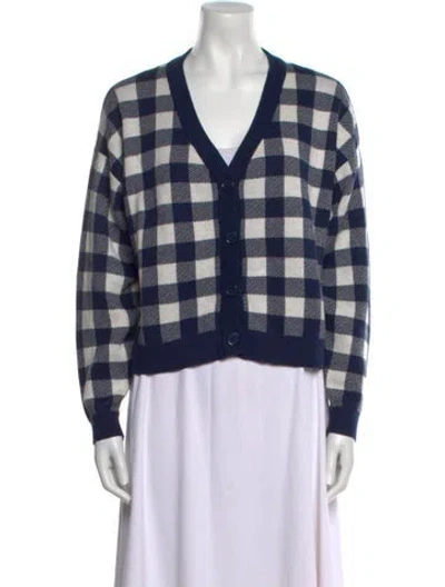 Pre-owned Kule Plaid Print V-neck Sweater In Blue