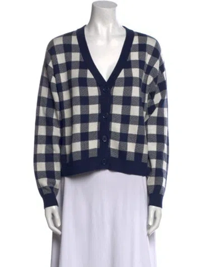 Pre-owned Kule Plaid Print V-neck Sweater In Blue