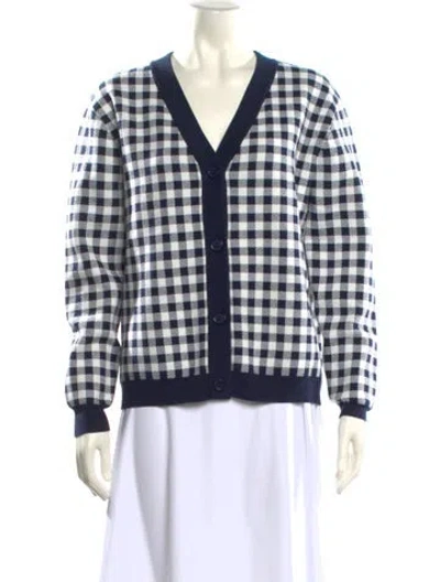 Pre-owned Kule Plaid Print V-neck Sweater In Blue