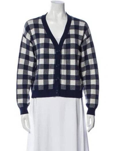 Pre-owned Kule Plaid Print V-neck Sweater In Blue