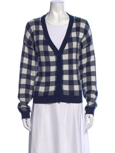 Pre-owned Kule Plaid Print V-neck Sweater In Blue
