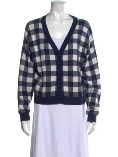 Pre-owned Kule Plaid Print V-neck Sweater In Blue