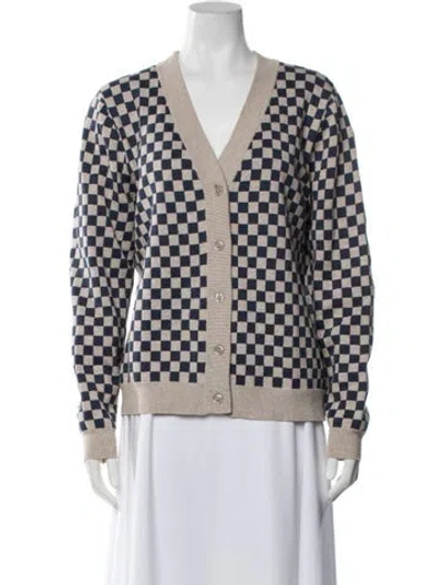 Pre-owned Kule Plaid Print V-neck Sweater In Blue