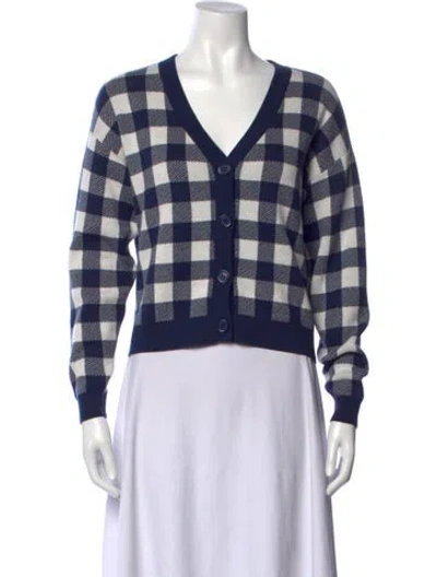 Pre-owned Kule Plaid Print V-neck Sweater In Blue