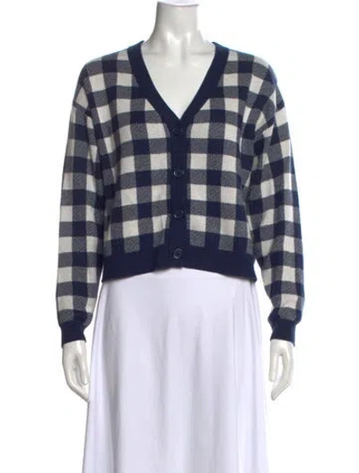 Pre-owned Kule Plaid Print V-neck Sweater In Blue