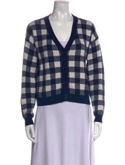 Pre-owned Kule Plaid Print V-neck Sweater In Blue