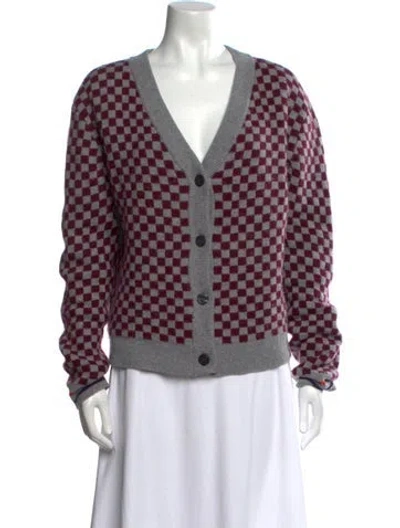 Pre-owned Kule Plaid Print V-neck Sweater In Gray