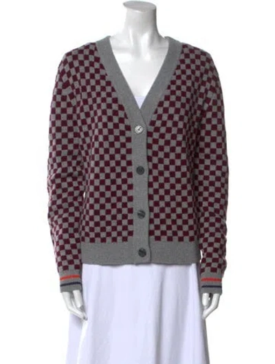 Pre-owned Kule Plaid Print V-neck Sweater In Gray