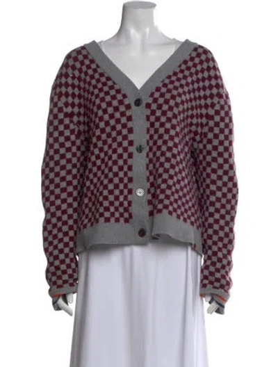 Pre-owned Kule Plaid Print V-neck Sweater In Gray