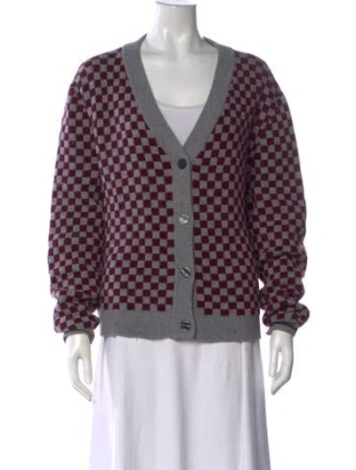 Pre-owned Kule Plaid Print V-neck Sweater In Gray