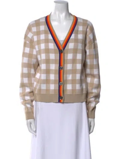 Pre-owned Kule Plaid Print V-neck Sweater In Neutral