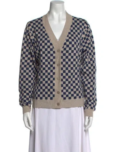 Pre-owned Kule Plaid Print V-neck Sweater In Neutral