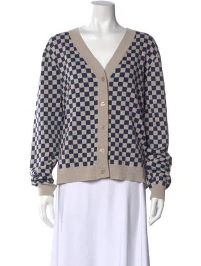 Pre-owned Kule Plaid Print V-neck Sweater In Neutral