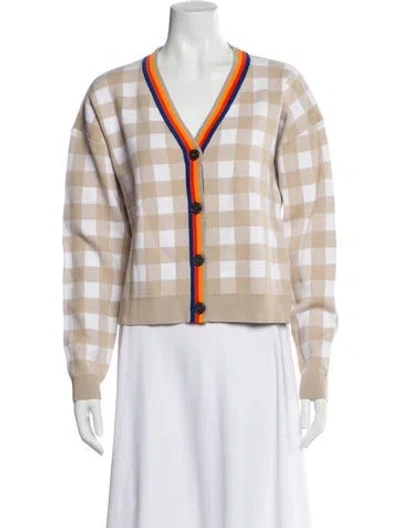 Pre-owned Kule Plaid Print V-neck Sweater In Neutral