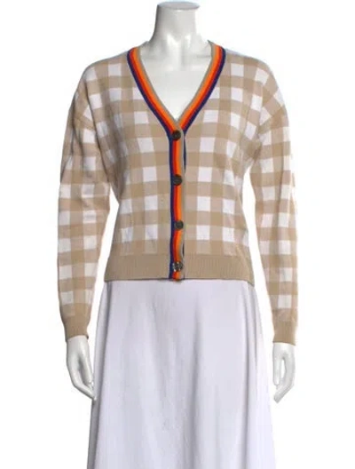 Pre-owned Kule Plaid Print V-neck Sweater In Neutrals