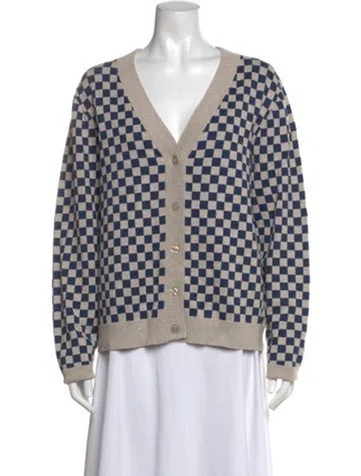 Pre-owned Kule Plaid Print V-neck Sweater In Neutrals