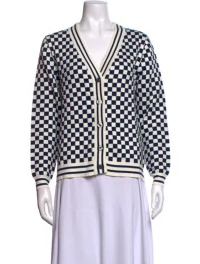 Pre-owned Kule Plaid Print V-neck Sweater In White