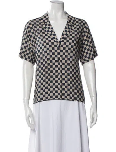Pre-owned Kule Plaid Print V-neck Top In Green
