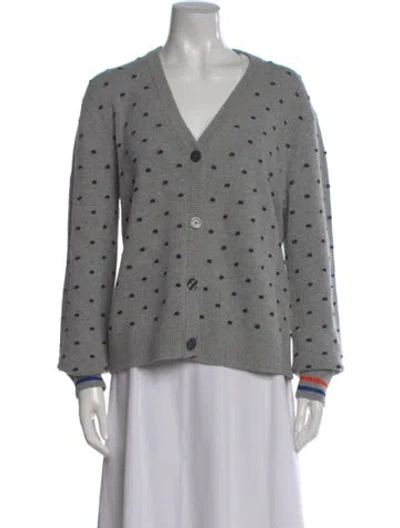 Pre-owned Kule Polka Dot Print V-neck Sweater In Gray