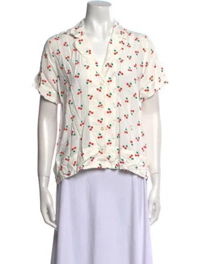 Pre-owned Kule Printed V-neck Blouse In White