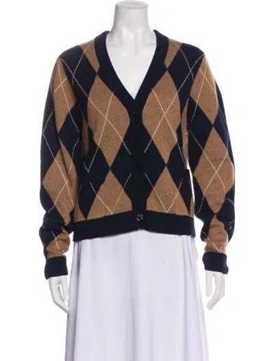 Pre-owned Kule Printed V-neck Sweater In Blue