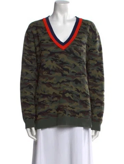 Pre-owned Kule Printed V-neck Sweater In Green