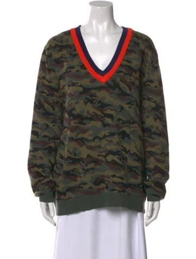 Pre-owned Kule Printed V-neck Sweater In Green
