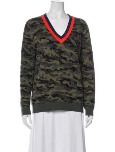 Pre-owned Kule Printed V-neck Sweater In Green