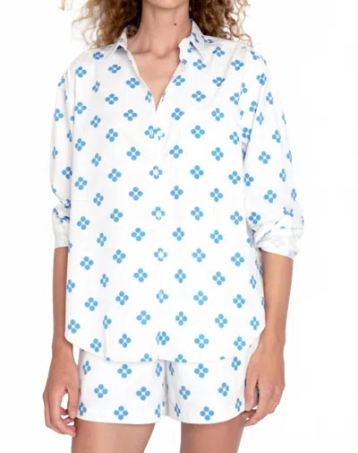 Kule Quinn Button Up Shirt In White/royal Blue