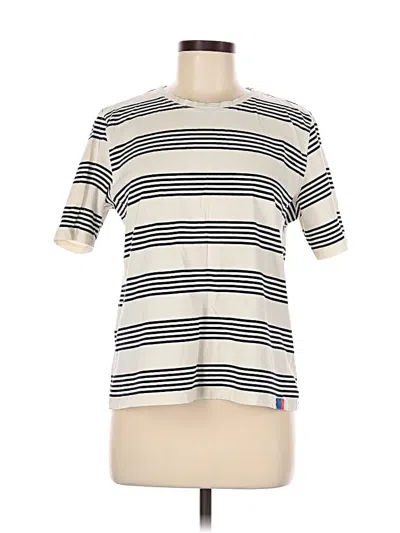 Pre-owned Kule Short Sleeve Top Ivory Stripes Pattern Crew Neck Tops In White