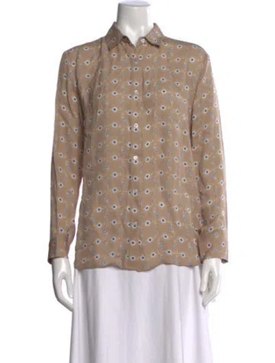 Pre-owned Kule Silk Floral Print Button-up Top In Neutrals