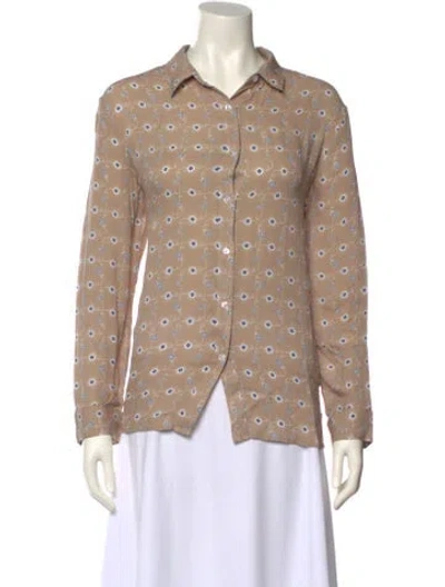 Pre-owned Kule Silk Printed Button-up Top In Neutral
