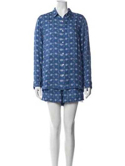 Pre-owned Kule Silk Printed Pant Set In Blue