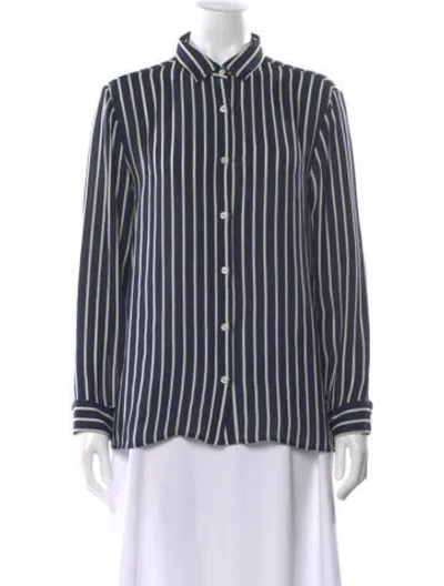 Pre-owned Kule Silk Striped Blouse In Blue
