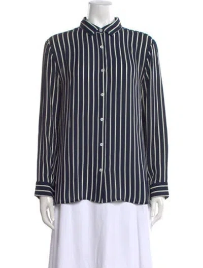 Pre-owned Kule Silk Striped Button-up Top In Blue