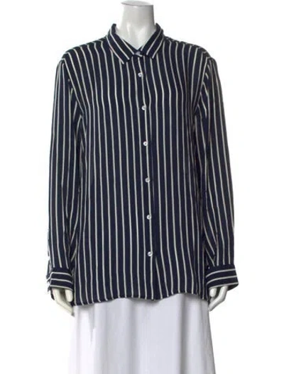 Pre-owned Kule Silk Striped Button-up Top In Blue