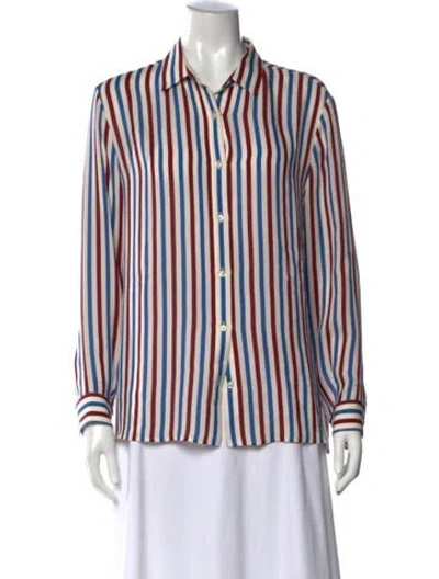 Pre-owned Kule Silk Striped Button-up Top In Multi