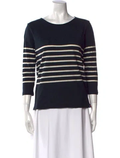 Pre-owned Kule Striped Bateau Neckline Top In Black