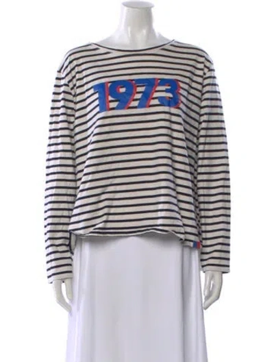 Pre-owned Kule Striped Bateau Neckline Top In White