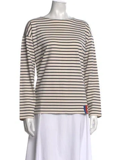 Pre-owned Kule Striped Bateau Neckline T-shirt In Neutrals