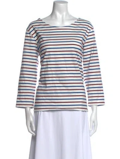 Pre-owned Kule Striped Bateau Neckline T-shirt In White