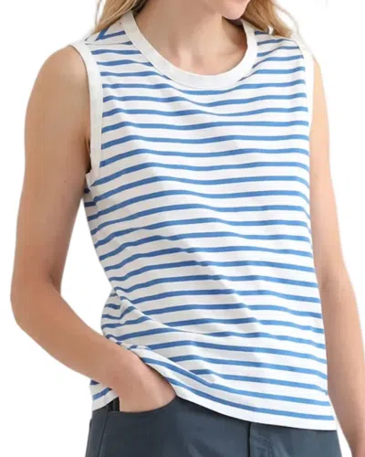 Kule Striped Cotton Tank Top In White/royal Blue In Multi