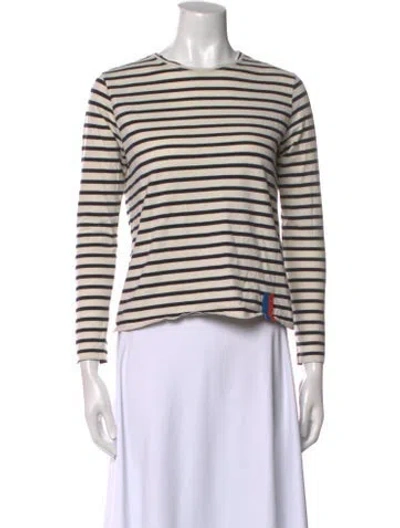 Pre-owned Kule Striped Crew Neck Crop Top In White