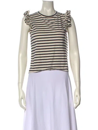 Pre-owned Kule Striped Crew Neck Crop Top In White