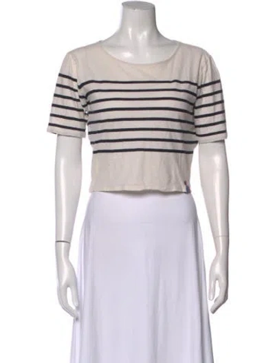 Pre-owned Kule Striped Crew Neck Crop Top In White